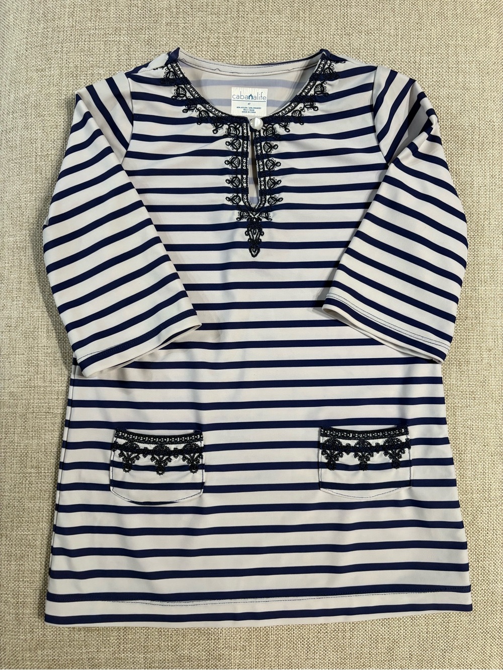 Cabana Life Girls Navy Stripe Swim Cover Up Dress 4T UPF